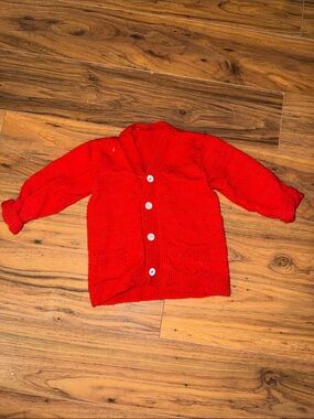 0-3M vintage 1950s Red Kids Knit crocheted Cardigan sweater